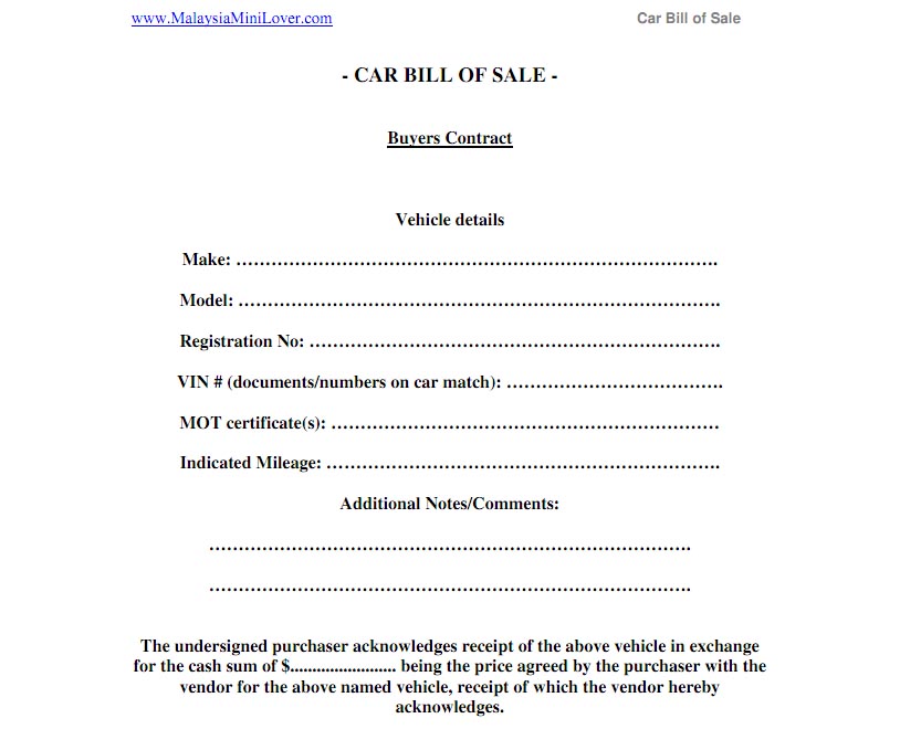 How to write a contract for sale of a car